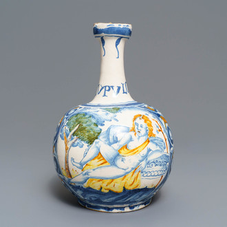 An Italian maiolica pharmacy bottle with a male portrait, Deruta or Castelli, 17th C.