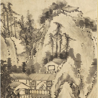 Ecole chinoise, signé Chen Shizeng (Chen Hengke)(1876-1923), encre sur papier: 'Paysage montagneux d'après Shen Zhou'