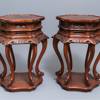 A pair of Chinese Ming-style wooden stands, 18/19th C.