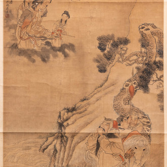 Ecole chinoise, d'après Ma Shijun (1609-1666), daté 1867, encre et couleurs sur soie: 'paysage aux figures'