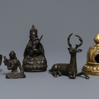 Five bronze votive Buddhist objects, Tibet and Nepal, 18/19th C.