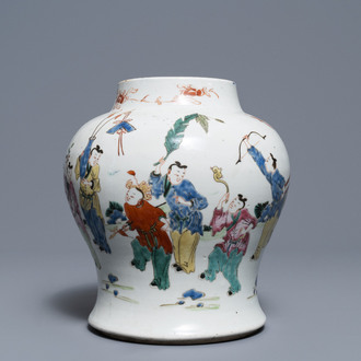 A Chinese famille rose 'playing boys' vase, Yongzheng