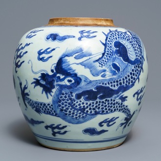 A Chinese blue and white 'dragon' jar, Kangxi