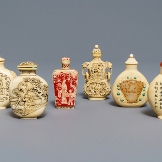 Six Chinese carved ivory snuff bottles, 19/20th C.