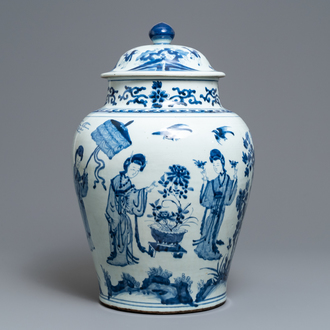 A large Chinese blue and white vase and cover, Kangxi