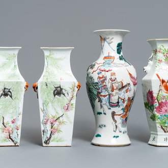 Quatre vases en porcelaine de Chine qianjiang cai et famille rose, 19ème