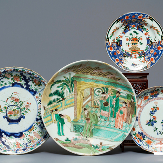 Quatre plats en porcelaine de Chine famille verte, Kangxi