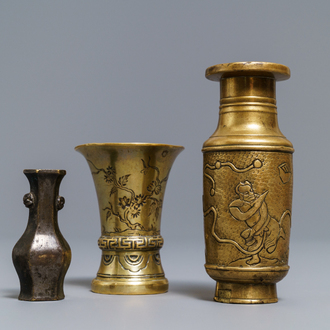 Three small Chinese bronze vases, Song and Qing