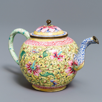 A Chinese Canton enamel teapot and cover, Qianlong