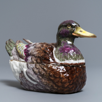 A Meissen porcelain 'duck' tureen and cover, Germany, 18th C.