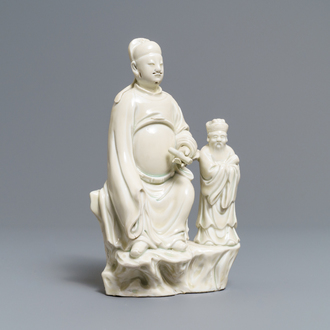 Un groupe en porcelaine blanc de Chine de Dehua figurant Wenchang Wang et Guixing, Kangxi