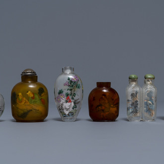 Six tabatières en verre peinte à l'intérieur, Chine, 19/20ème