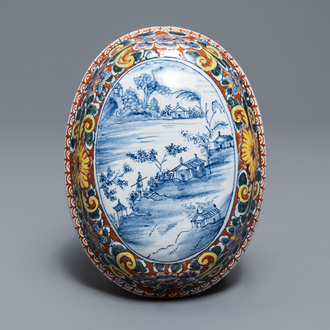 A polychrome mixed technique Dutch Delft brush back, 18th C.