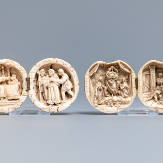 Two ivory diptych ball carvings, Dieppe, France, 18/19th C.