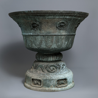 A monumental Japanese bronze temple censer, Momoyama or Edo, 16/17th C.