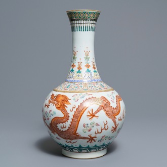 A Chinese famille rose 'dragon and phoenix' bottle vase, Guangxu mark and of the period