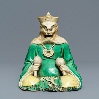 A Chinese verte biscuit figure of Yanluo, Kangxi