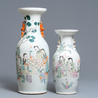 Two Chinese qianjiang cai vases with ladies and playing children, 19/20th C.