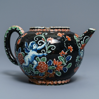 A rare black Dutch Delft teapot, early 18th C.