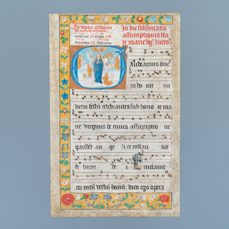 An illuminated antiphonary page, Flemish school, 15th C.