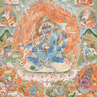 Un thangka à décor de Mahakala, Tibet, 19ème