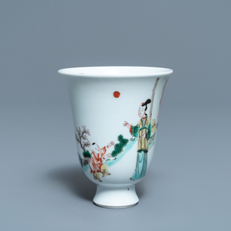 A fine Chinese famille verte bell-shaped wine cup, Kangxi