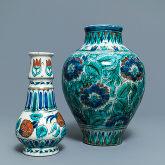 Two Dutch Delft Iznik-style vases, Porceleyne Fles, 1st half 20th C.