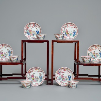 Six Chinese famille rose cups and saucers, Yongzheng