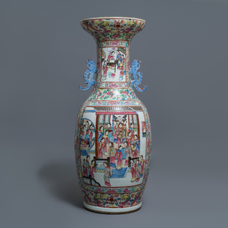 A large Chinese famille rose vase with court scenes, 19th C.