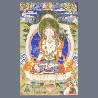 Een thangka met Witte Tara, Tibet, 18/19e eeuw