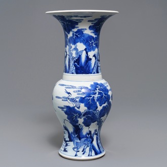 A Chinese blue and white 'deer and crane' yenyen vase, Kangxi