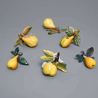 Six polychrome Dutch Delft models of apples and pears, 18th C.