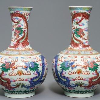 A pair of Chinese famille rose 'dragon' vases, Guangxu mark and of the period