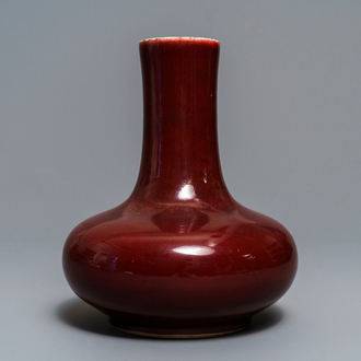 A Chinese monochrome red bottle vase, Kangxi