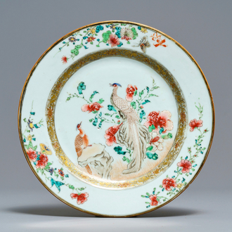 A fine Chinese famille rose plate with two pheasants, Yongzheng