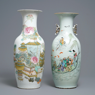 Deux vases en porcelaine de Chine famille rose et qianjiang cai, un signé Xu Pinheng, 19ème et 20ème