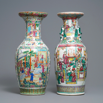 Two Chinese famille rose 'court scene' vases, 19th C.