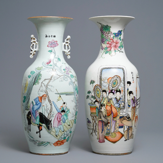 Deux vases en porcelaine de Chine famille rose, 19/20ème