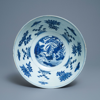 A large Chinese blue and white 'ducks' bowl, Wanli