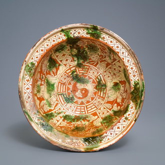 A Chinese sancai-glazed stoneware basin, late Ming