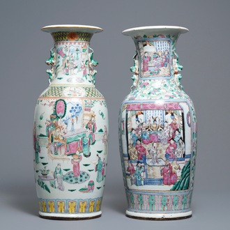 Two Chinese famille rose 'court scene' vases, 19th C.