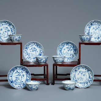Six tasses et soucoupes en porcelaine de Chine en bleu et blanc, épave Ca Mau, Yongzheng