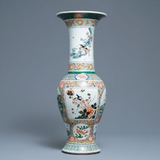 A large Chinese famille verte yenyen vase with animals and flowers, 19th C.