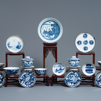 A varied collection of Chinese blue and white Vietnamese market 'Bleu de Hue' wares, 19th C.