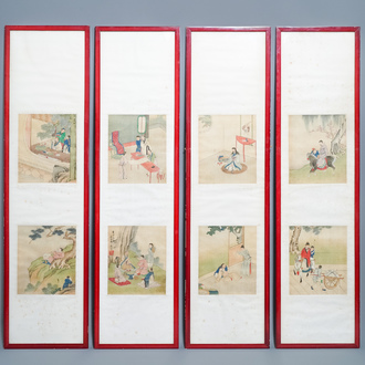 Ecole chinoise, signé Yu Zhiding (1647-c.1709), encre et couleurs sur soie, daté 1711: huit pages d'un album
