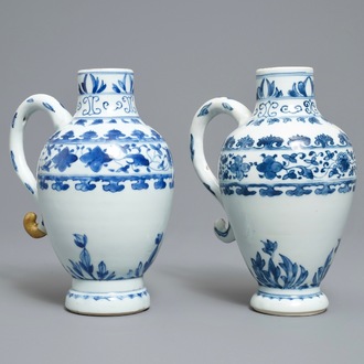 A pair of Chinese blue and white ewers, Transitional period