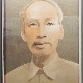 Vietnamese school, Nha Trang, 20e eeuw: een geborduurd zijden portret van Ho Chi Minh