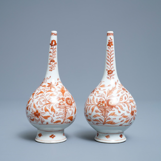 A pair of Chinese iron red and gilt rosewater sprinklers for the Islamic market, Kangxi