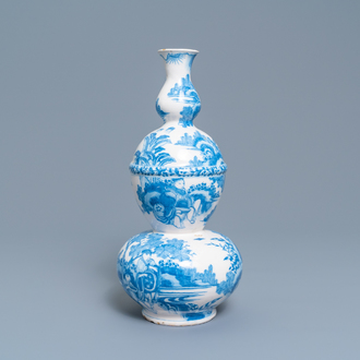 An attractive Dutch Delft blue and white triple gourd chinoiserie vase, last quarter 17th C.