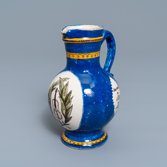 A polychrome Brussels faience commemorative 'musical design' jug, 19th C.